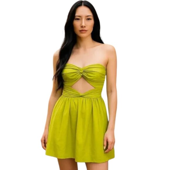 NEW Jay Godfrey Size 6 Lime Green 100% Silk Strapless Mini Dress Cutouts Lined - Picture 1 of 16